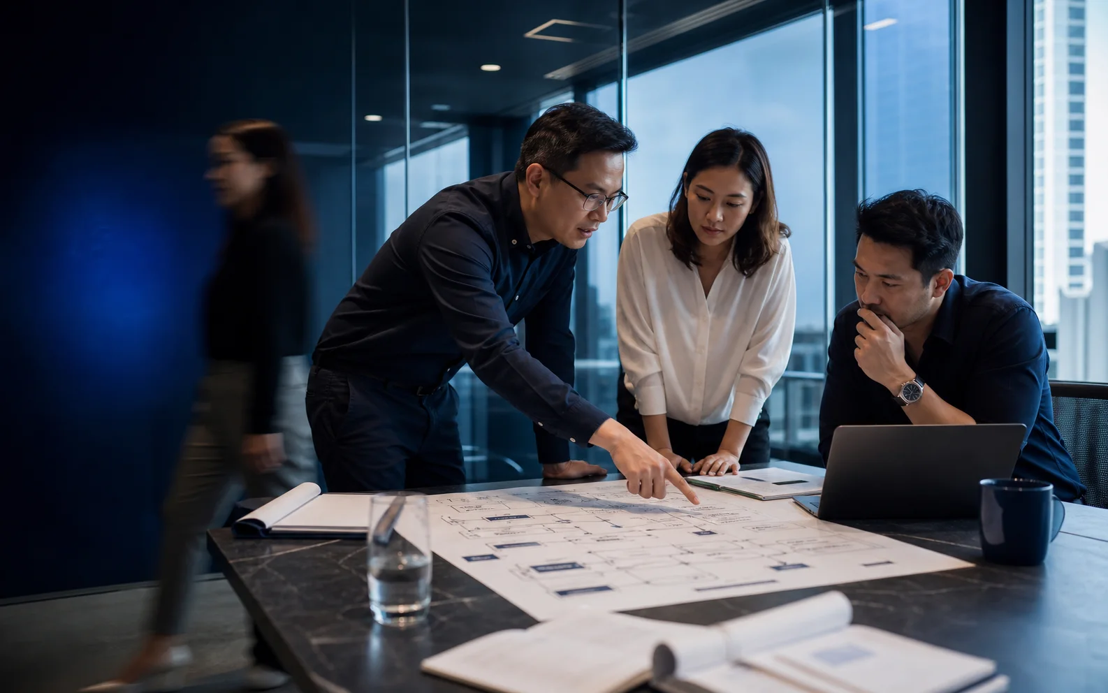 Finance operators reviewing records and exceptions together