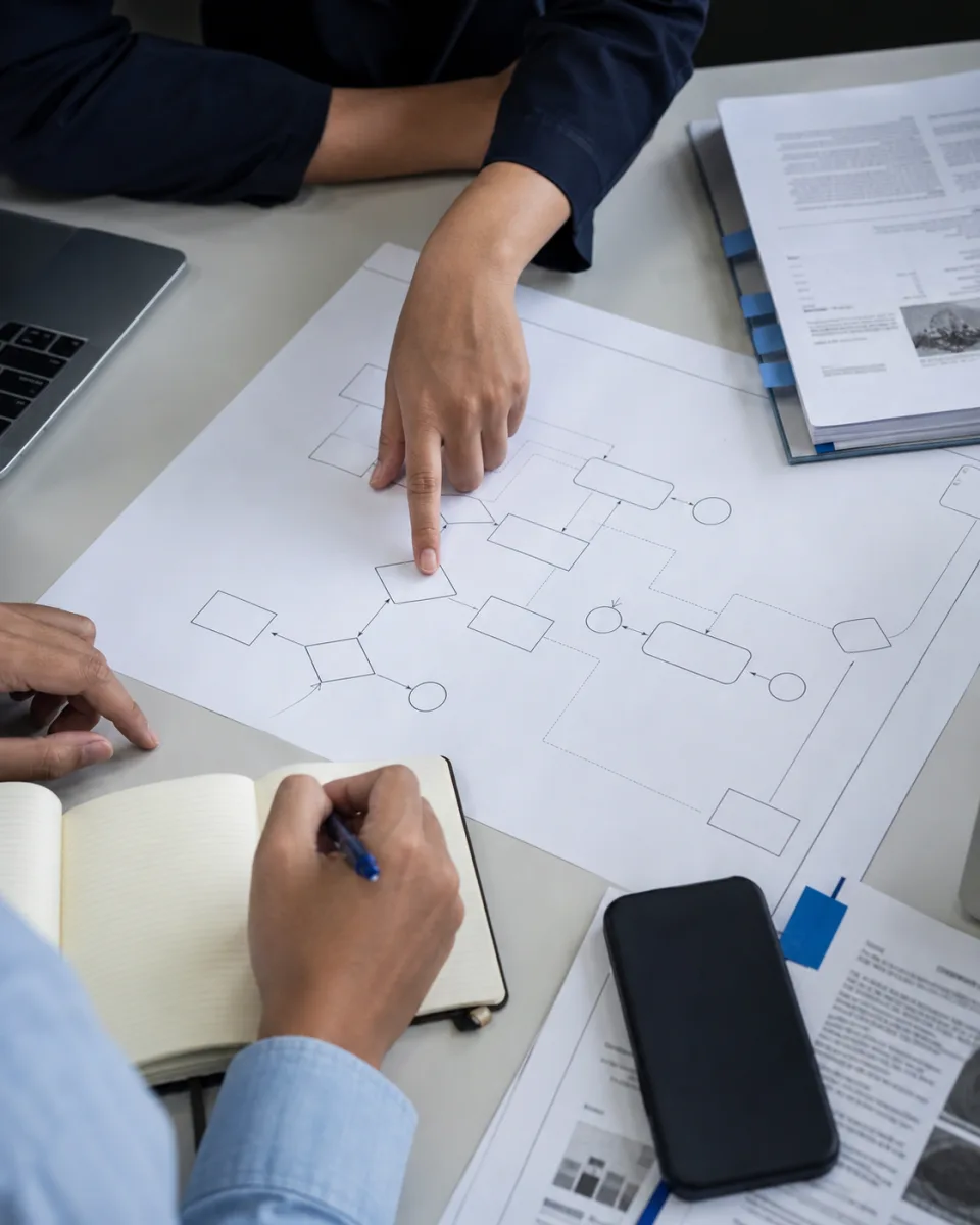 Operators mapping a recurring workflow and its approval handoffs